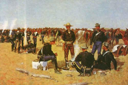 Frederick Remington A Cavalryman's Breakfast on the Plains Norge oil painting art